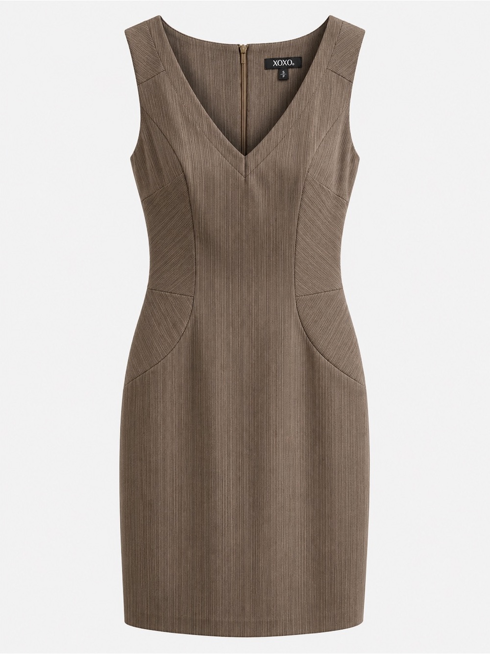XOXO Brown Pinstripe Sheath Dress Womens 9/10 Sleeveless Career Office Midi